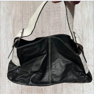Pulicati Italia Purse Color Block Black White Leather Shoulder 3 Compartments
